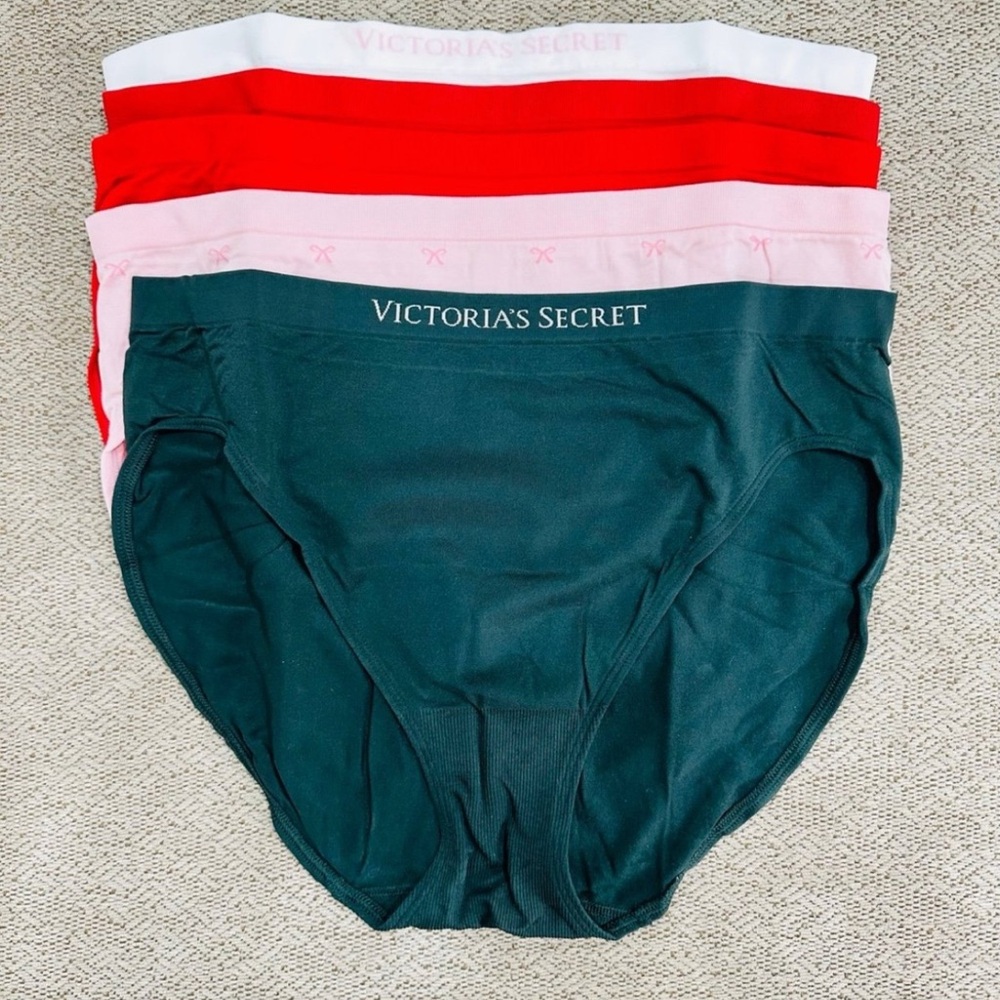 Victoria Secret Brief Panties Womens L Seamless High Leg 5 Pairs Multicolor Bow